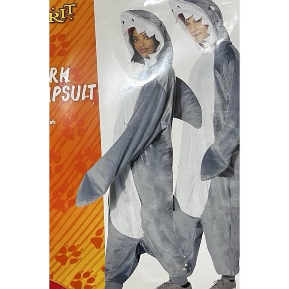 Shark Costume Adult L XL Spirit Halloween Plush One Piece Full Zip Up Jumpsuit - Picture 2 of 10
